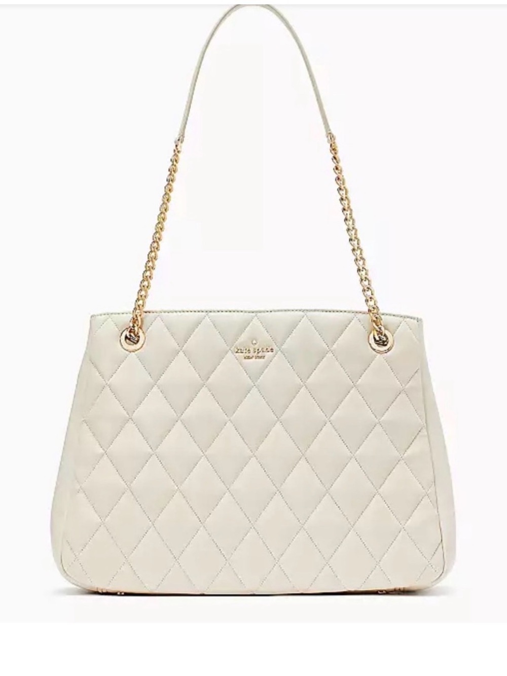 kate spade Carey Quilted Tote Cream Shoulder Bag with Gold Chain Handles